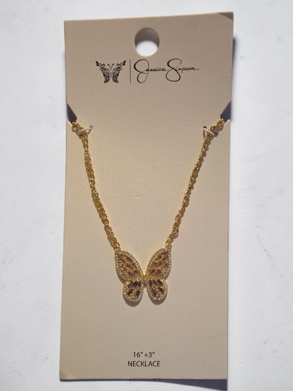 A 3"Orchid Butterfly Pendant on a 16" Gold Chain from Jessica Simpson!